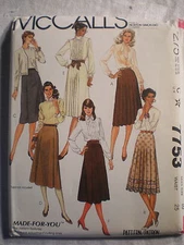 McCall's Women's Skirts Pattern # 7753 Size 10 MADE-FOR-YOU 1981 Uncut
