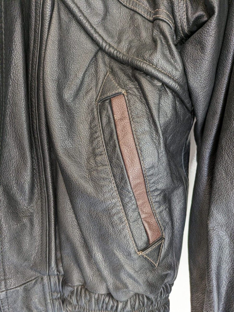 Vintage Canadian Nature Leather Jacket Oversized Bomber Retro Coat