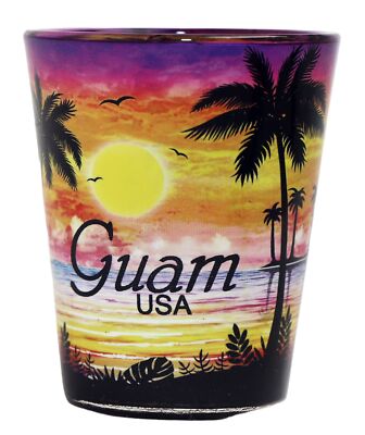 GUAM US PACIFIC TERRITORY PALM SUNSET SHOT GLASS SHOTGLASS