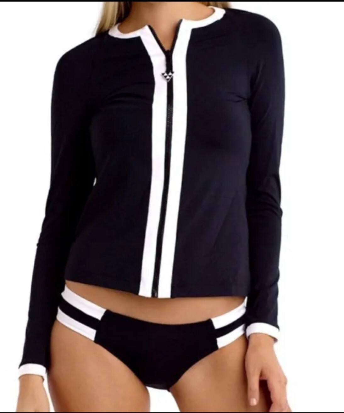 NWT Seafolly Block Party Long Sleeved Rashguard Size L (US 10), Black