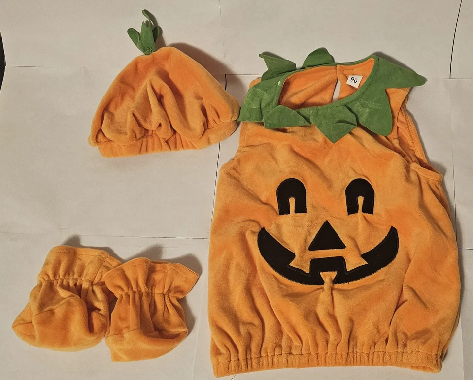 Bebé Niño Niña Halloween Calabaza Mameluco Body+Sombrero+Zapatos 3 PIEZAS Conjunto Disfraz Foto 2 de 3