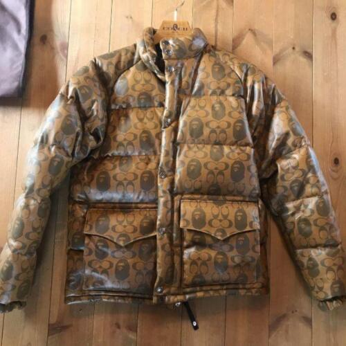 BAPE × COACH LEATHER DOWN JACKET Brown Size M Limited Mens New Extremely Rare  - Picture 1 of 4