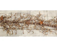 NEW Pip Berry Garland w/ Rusty 2" Stars TEASTAIN BERRIES 40" Primitive Craft