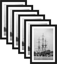 13X19 Picture Frame Set of 6, Display Pictures 11 X 17 with Mat or 13 X 19 witho