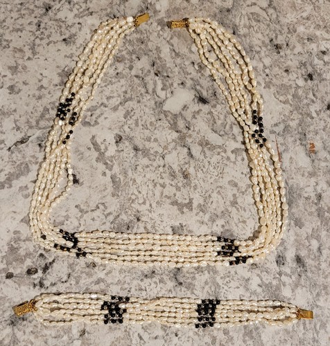 Freshwater Rice Pearl Multi-Strand Necklace & Bracelet Set