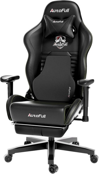 Autofull Gaming-Stuhl Ergonomisch Pu-Leder SitzhöHe Verstellbar Schwarz-image