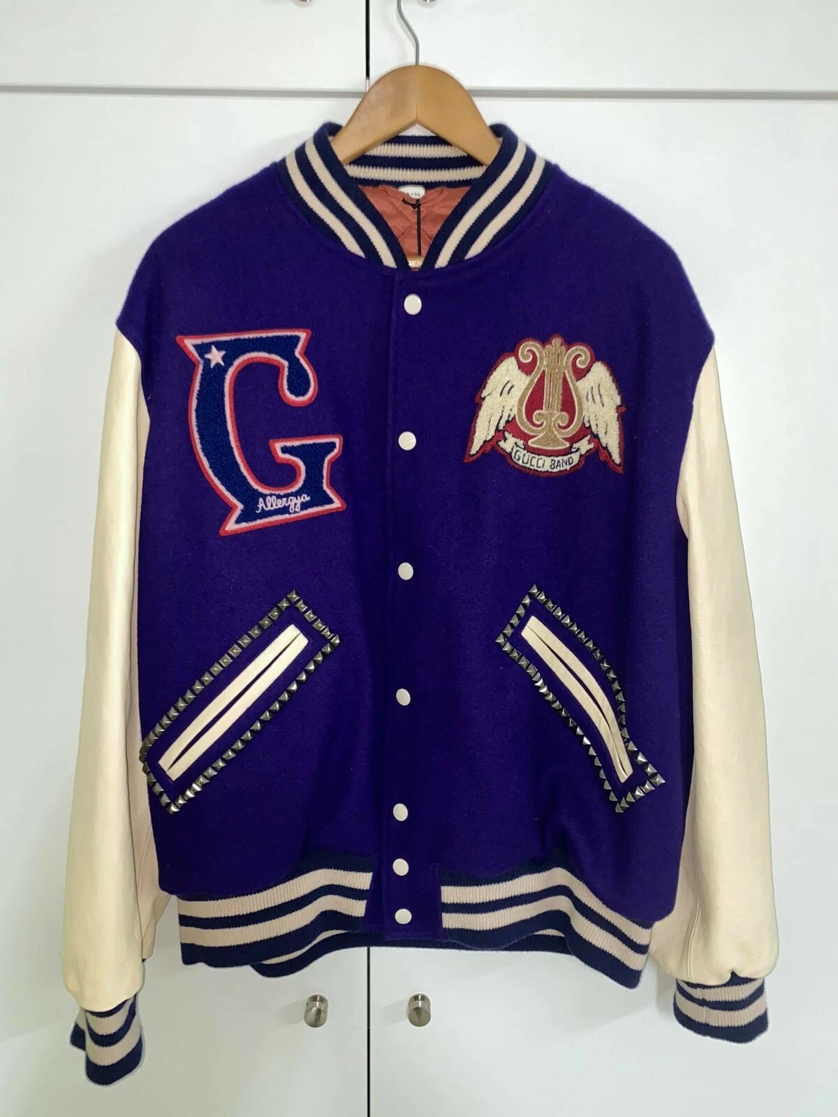 Giacca GUCCI blu e bianco sporco 'Gucci Band' Varsity