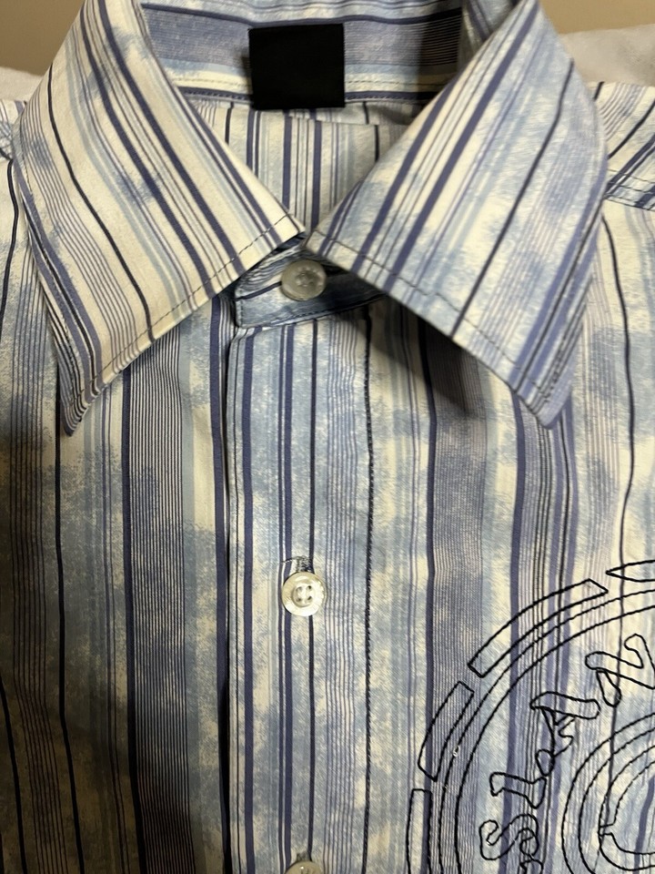 Diesel Shirt Mens M Blue striped Button Up Long Sleeve Brave Logo