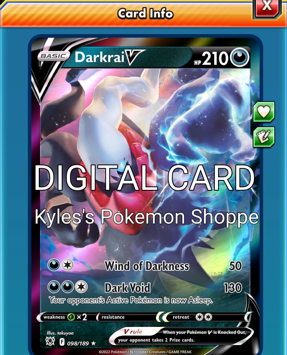Darkrai V Pokemon TCG Online PTCGO 098/189 DIGITAL CARD SENT FAST | eBay