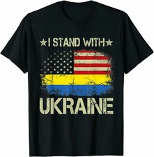 I Stand With Ukraine Support Ukrainian American USA Flag T-Shirt, Size M - 3XL