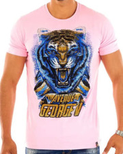 Avenue George V Paris T-Shirt GV Tiger Rhinestone Men's Pink Fitted Tee 2XL 3XL