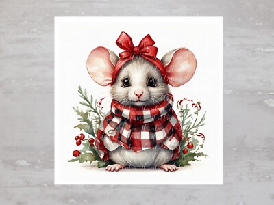 Christmas Plaid Sweater Mouse Holiday Fabric Panel Craft Sewing Quilt Block A327