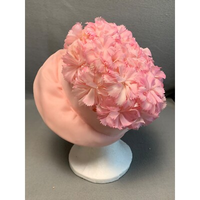 Vintage Womens 1960s Pink Floral Hat with Sheer Mesh Union  display picture 3