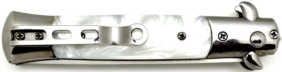 9" ¡NUEVO! Cuchillo de bolsillo SWITCHBLADE de mármol blanco peine automático plegable cepillo de pelo Foto 4 de 4