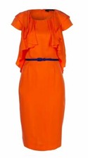  NWT $265 ETCETERA ORANGE BELTED RUFFLE DRESS w/POCKETS sizes 0 2 4 6 8 10 12 14