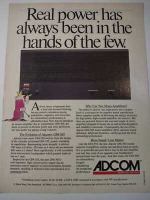 Adcom GFA 565 Mono Amplifier Real Power Hands of the Few Vintage Print Ad