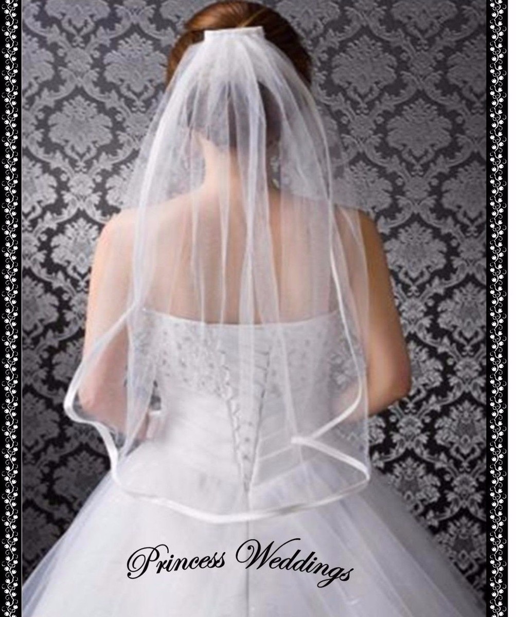 201-Elegant White 1 Tier Bridal Wedding Veil Satin Edge with 