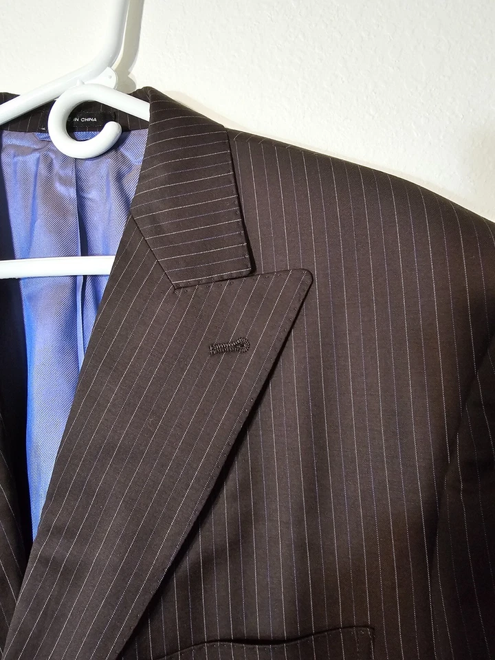 Sean John мужской костюм куртка Sport пальто 2 кнопки коричневый в тонкую полоску с подкладкой 44R - Изображение 3 из 4