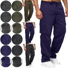 Mens Thermal Fleece Lined Cargo Bottoms Elasticated Trousers Combat Work Pants