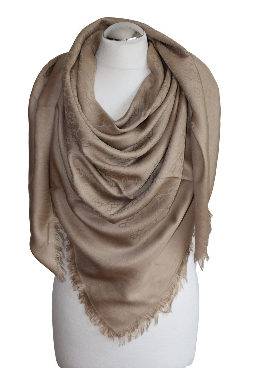 GUCCI Luxus Schal Tuch Wolle Seide 135x135 Sciarpa Shawl light