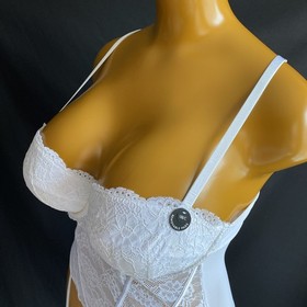 Ann Summers Sexy Lace Planet Suspender Basque White Sheer Mesh & Lace, UK 18 B-C
