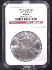 1991 Silver Eagle NGC MS69 First Strikes Label #6-194