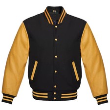 VARSITY JACKET LETTERMAN WOOL JACKET WITH COWHIDE LEATHER SLEEVES BOMBER STYLE