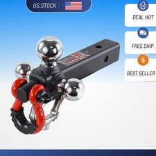 Tri-ball Trailer Hitch With Rotatable Tow Shackle Hook Fits 2in Receiver Chrome
