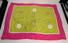 Pottery Barn Kids Quilted Pillow Sham Flowers Butterflies Embroidered Pink Green