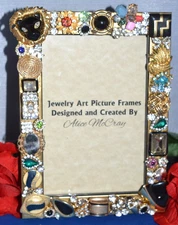 JEWELRY  ART DECORATED PICTURE FRAME ONE OF A KIND WORK OF ART 4x6 Great Gift