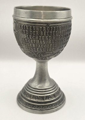 Vintage Frieling Zinn Germany Pewter Goblet ''Keinen Tropfen'' Drinking Song Scene