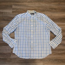 Nautica Men's XL Blue White Cotton Woven Plaid Long Sleeve Button-Up Shirt