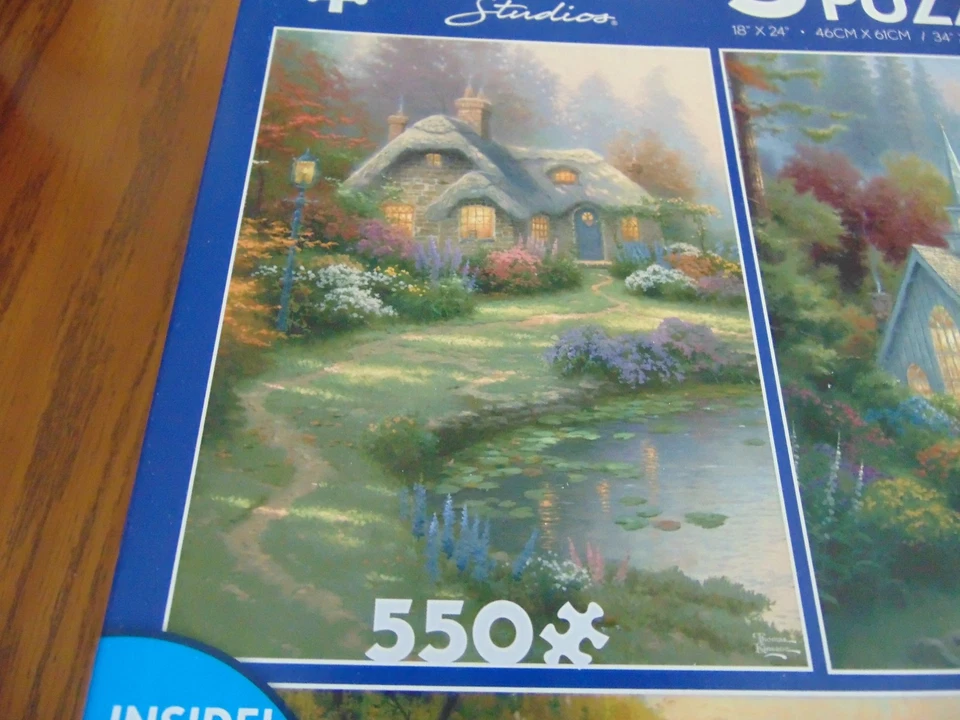 Novos quebra-cabeças 3 em 1 Ceaco Thomas Kinkade 500 & 700 e 750 lacrados de fábrica - Imagem 2 de 4