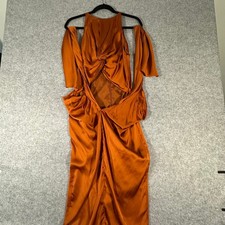 Andrea Iyamah Alessi Maxi Dress Womens Large Orange Cutout Satin Formal Open
