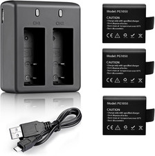 3 X 1050Mah Rechargeable Action Camera Battery with USB Dual Charger Com