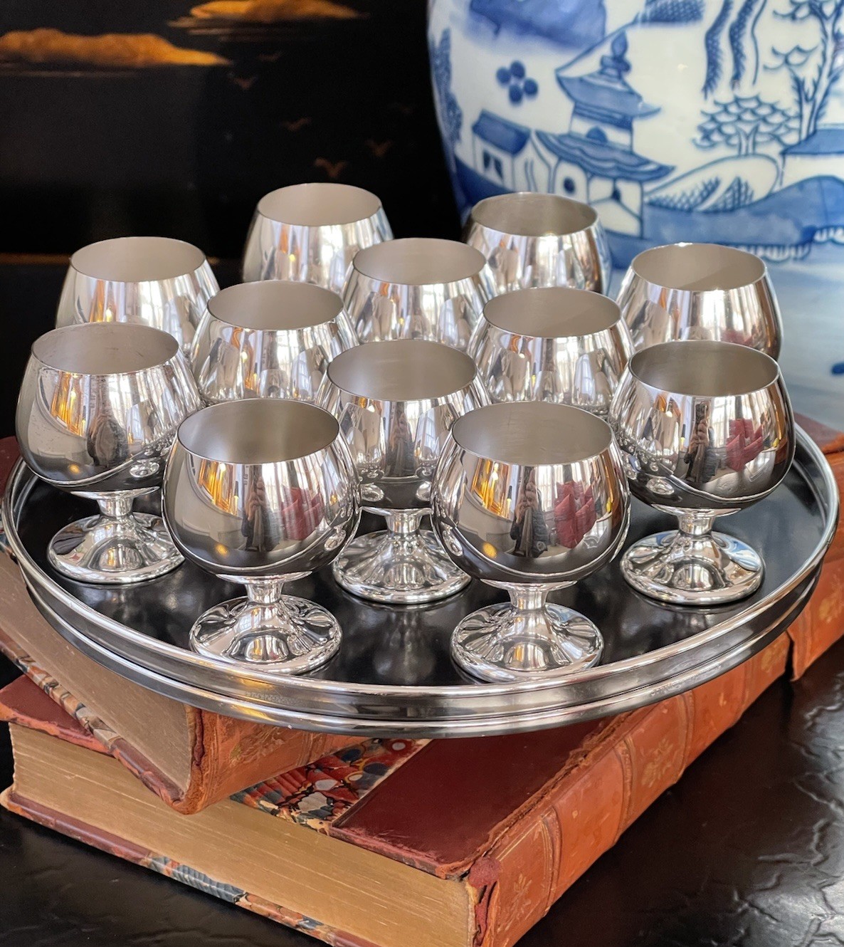 Rare Set 12 Gorham Sterling Silver #955 Goblet Cordials Tray American MCM 2/7.5”