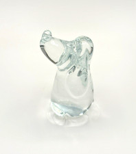 Hand Crafted Clear Crystal Hound Dog Paperweight Figurine Signed Dated '87
