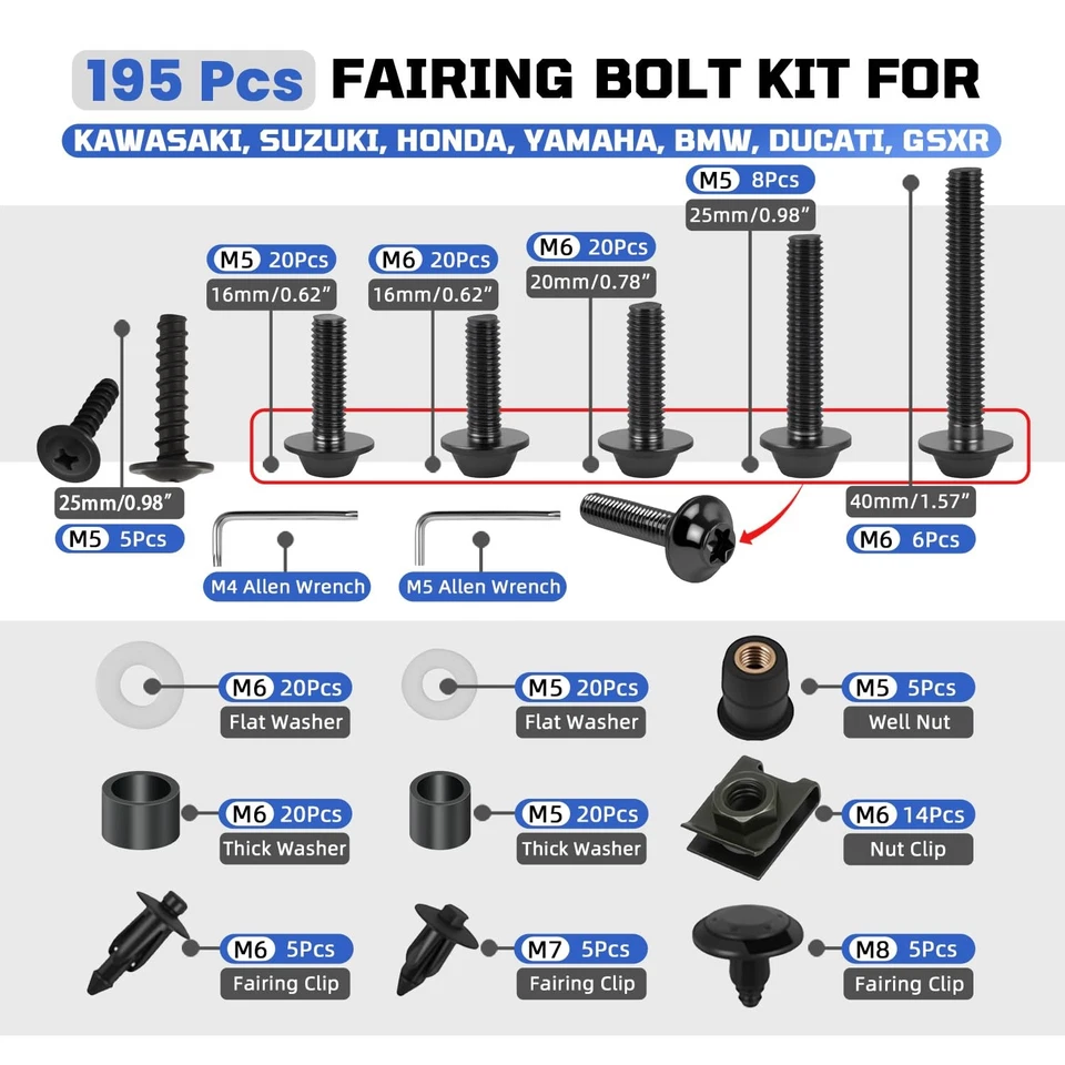Stainless Steel Fairing Bolts Kit Screws For Kawasaki Ninja 250R 300R ZX636R 12R - Image 3 of 4