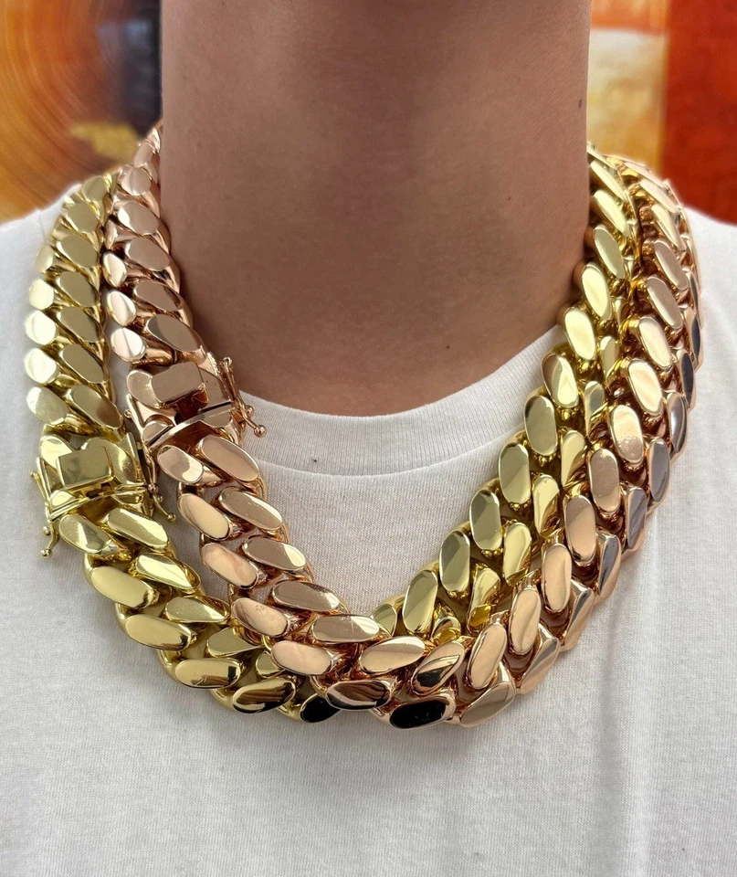 2 Chain Set Miami Gold Cuban Link Gold Plated Stainless Steel Set 20mm - Image 2 of 3