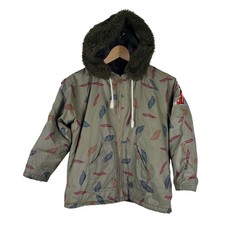 Bobo Choses Kids Feather Fox Parka Detachable Faux Fur Hood Olive Green 8-9Y