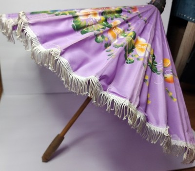 Vintage Thai Hand Painted Parasol Sun Umbrella 