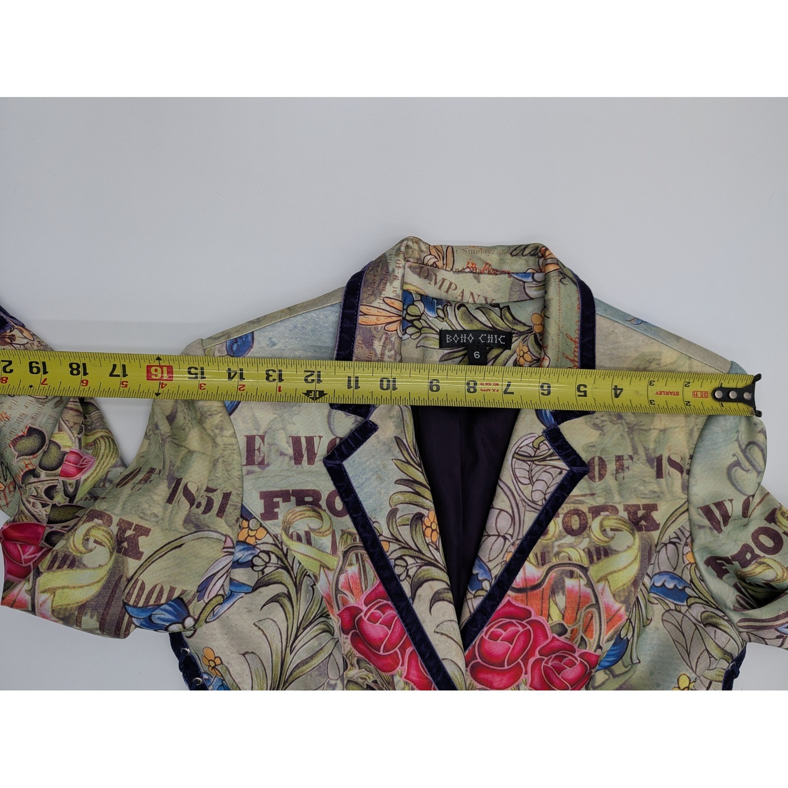 BOHO CHIC Tattoo Floral Lace Up Blazer Jacket Women Size 6