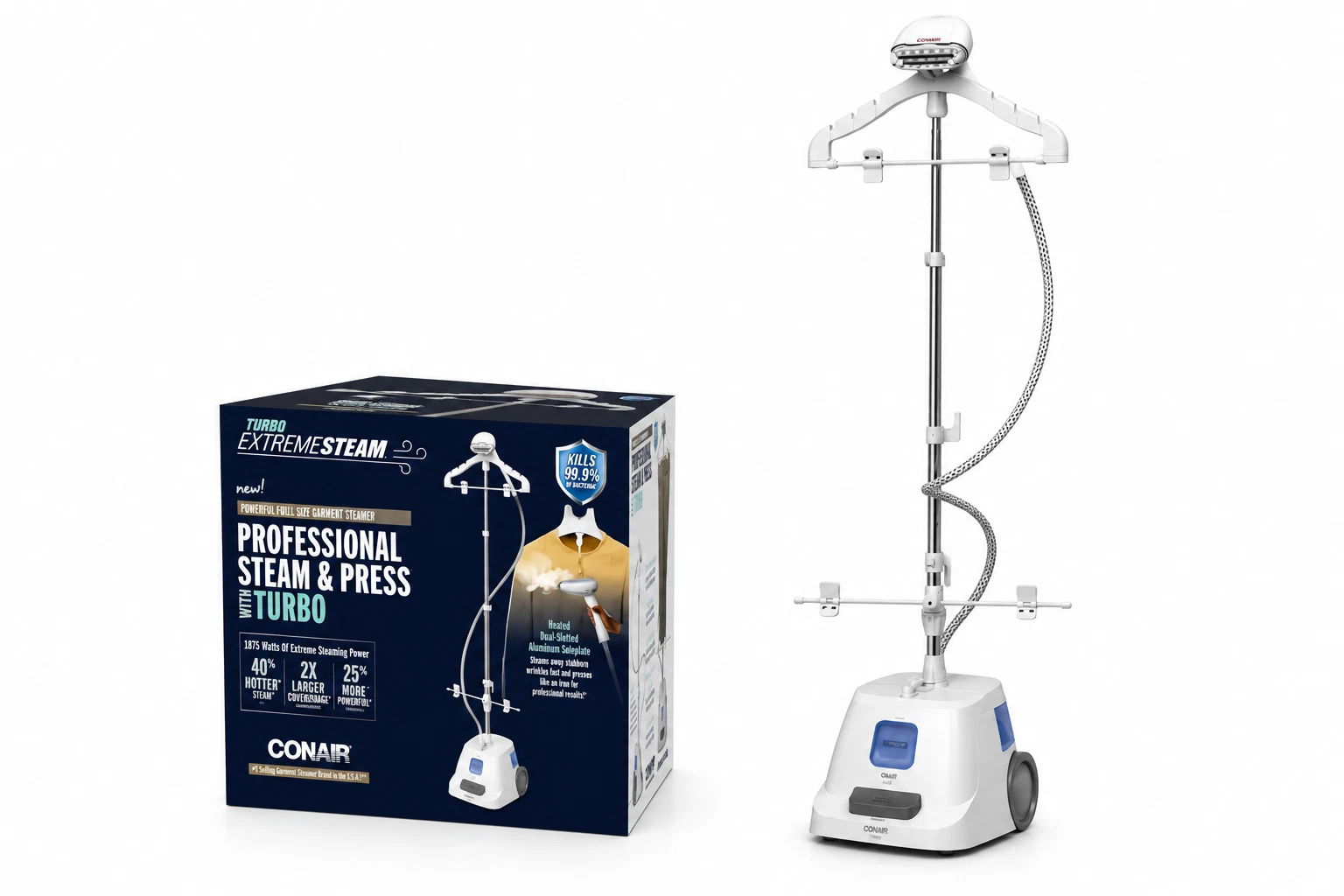 New Conair Upright Garment Steamer Turbo ExtremeSteam 1875W Full Size
Opens in a new window or tab