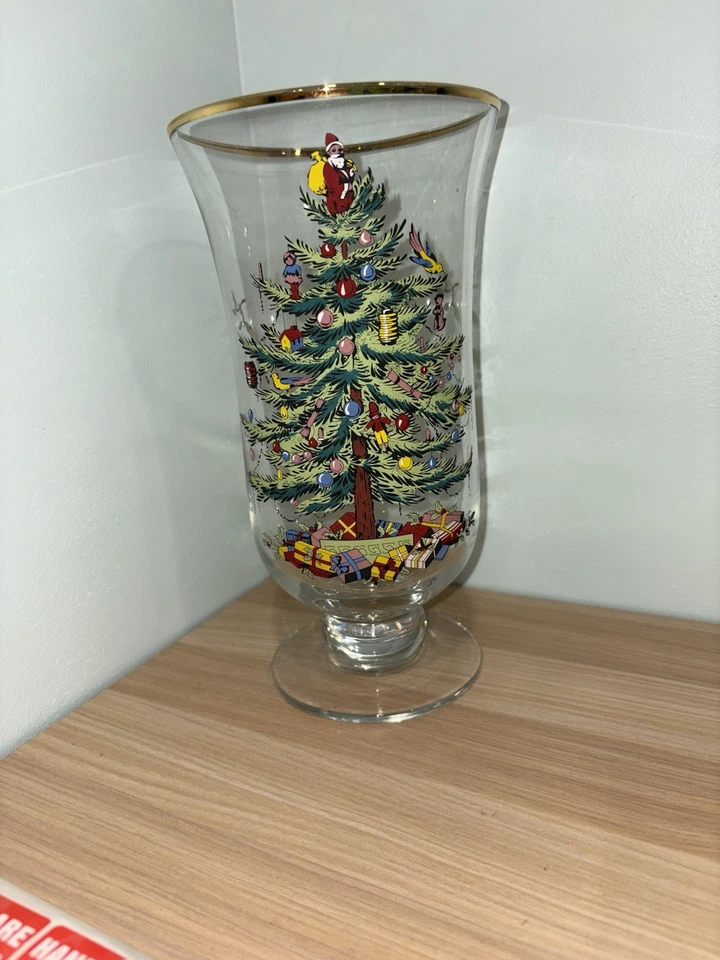 Árbol de Navidad Spode 9-1/2" de alto jarrón votivo de vidrio huracán candelabro decoración Foto 2 de 4