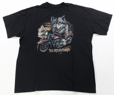Rare VTG 3D EMBLEM Harley Davidson Survivors Wolf 1989 Motorcycle T Shirt 80s 3X