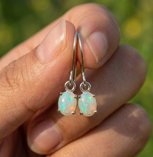 Opal Earrings 7x5mm Genuine Natural Welo Opal 925 Silver Dangle Drops