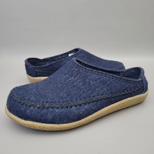 HAFLINGER Blizzard Credo Navy Clogs Mules Slippers Wool Felt Shoes 38 - 7.5