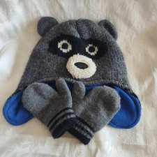 Kids Winter Hat Raccoon Children  s Place Plus Mittens Winter Cold