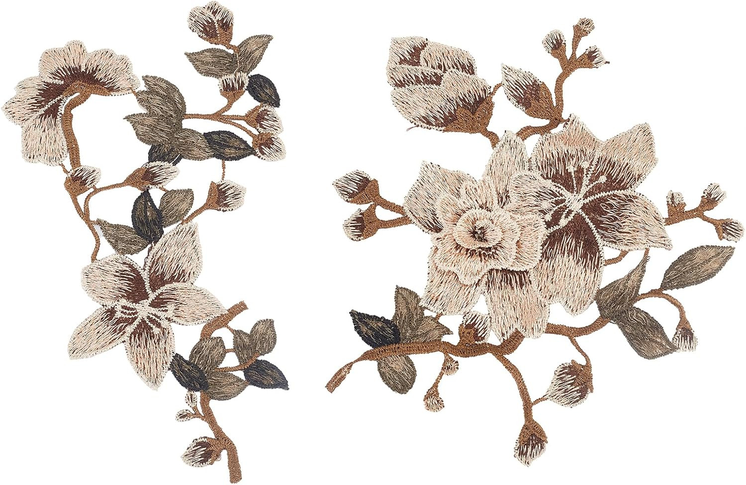 Patches, Brown Floral Embroidered Sew On Appliques For