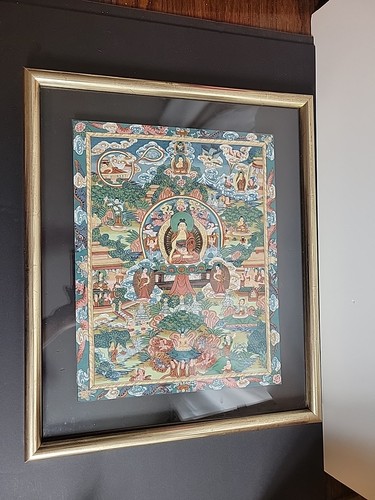 Vintage Tibetan Thangka Painting – Shakyamuni Buddha Scene – Hand-Painted...